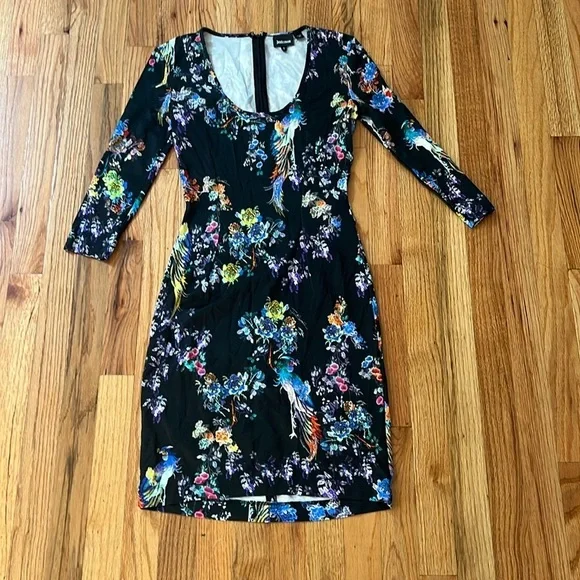JUST CAVALLI bodycon floral tropical sheath dress size small