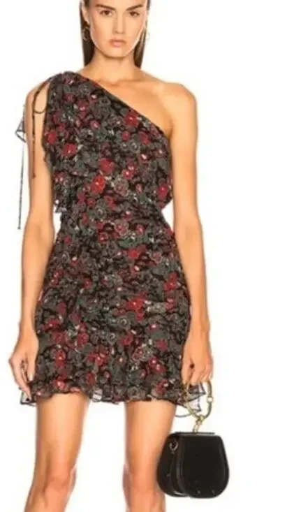 Veronica Beard Silk Ballard Ruched Floral One Shoulder Mini Dress 4