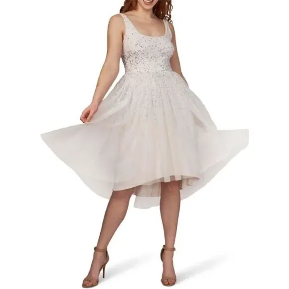 Adrianna Papell NWT Womens Ivory Embellished Maxi Cocktail and Party Dress