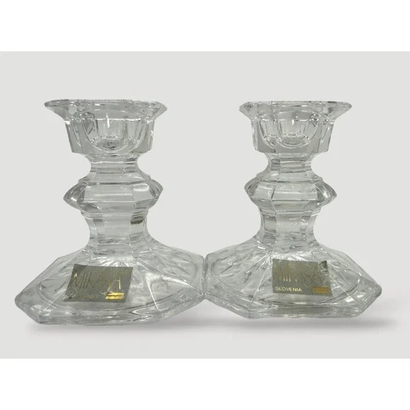 Set of 2 Vintage Mikasa Edinburgh Crystal Candlestick Holders Made in Slovenia