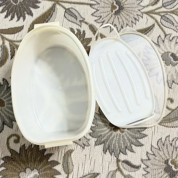 Vintage Tupperware Flavor Saver Ham Chicken Meat Keeper Container Clear
