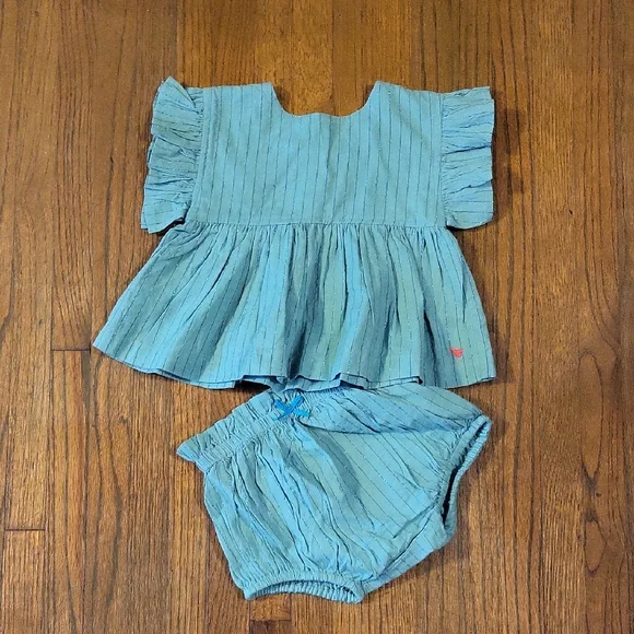 Pink Chicken Teal Striped Diaper Cover Set