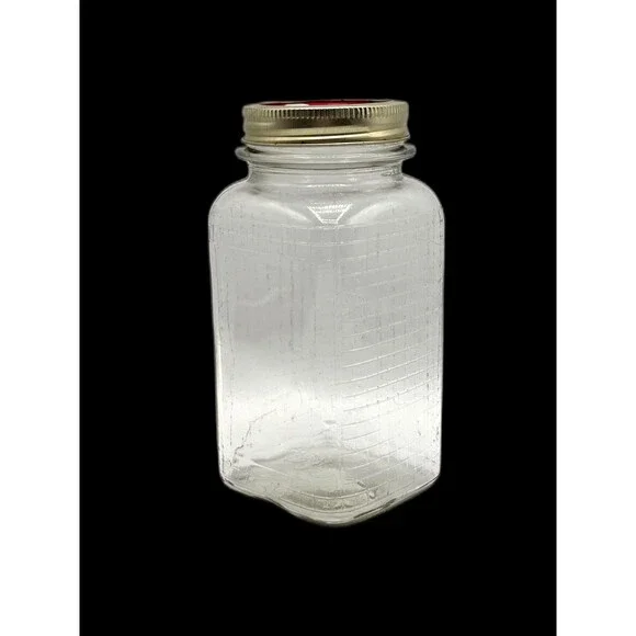Vintage Square Qt. Jar Waffle/grid Pattern Three Sides Canning/ Coffee Jar