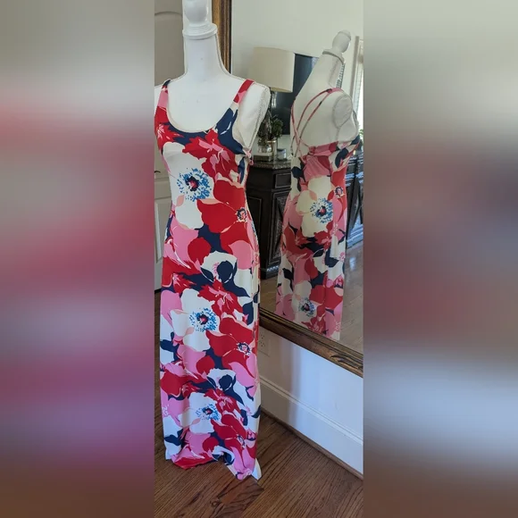 Floral Maxi Dress in Red and Pink