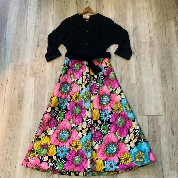 Vintage 1960s floral dress with velvety top