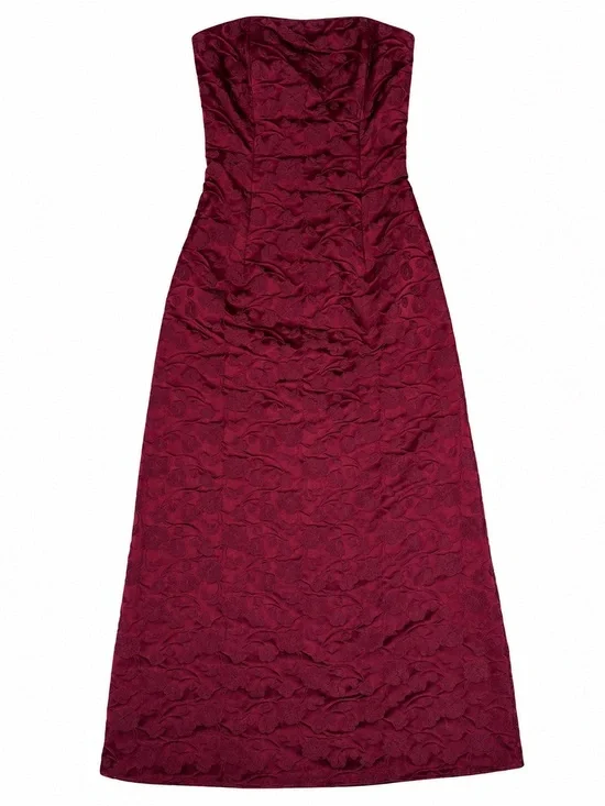 Vintage Jessica McClintock Strapless Burgundy Jacquard Gown Size 4 Formal Dress