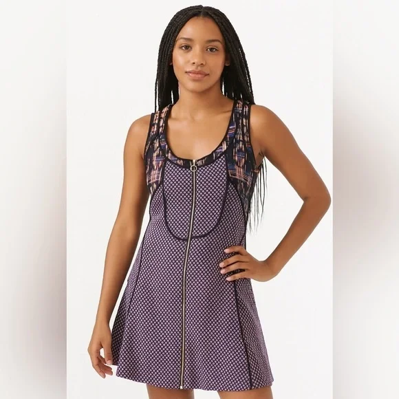 Rachel Rachel Roy Purple Navy Geometric Zip Front Knit Mini Dress Size 6