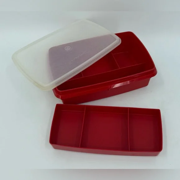 Tupperware Tuppercraft “Stow‎ N Go” Divided Craft Container w Tray#767-4 Red
