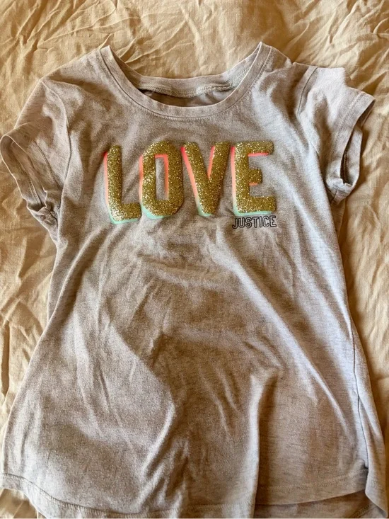 Justice Girls' Light Pink Tee with Gold Glitter LOVE