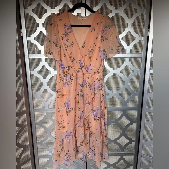 Rewind Peach and Purple Floral Maxi Dress