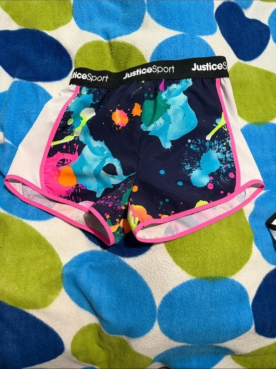 Justice Color Splash Navy Active Shorts with Pink Trim