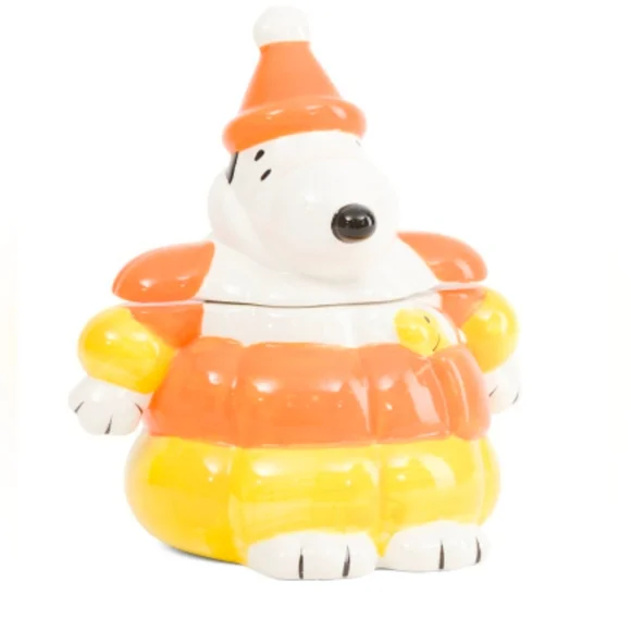 Peanuts | Snoopy Candy Corn Puffer Jacket 11 Inch Cookie Jar NEW IN BOX!