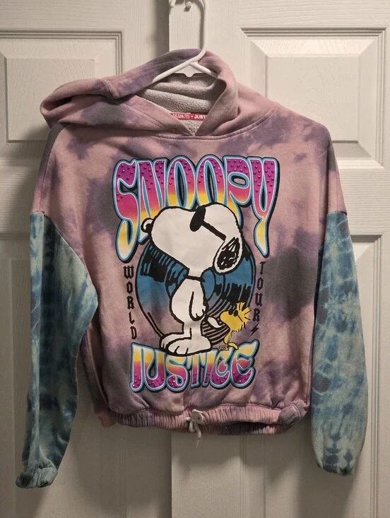 Justice Girls Snoopy World Tour tie-dye hoodie Size Medium - Peanuts