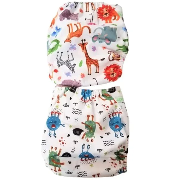 WEGREECO Cool Animals Reusable Baby Cloth Diapers With Liners - New Bundle of 2