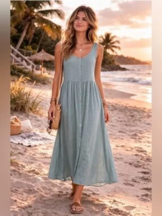 FRYE Button Front Sage Green Casual Maxi Dress Size XS Trooper Summer