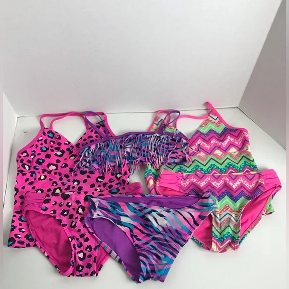Justice Y2K Floral Geometric Tankini Bikini Set Lot of 3 Girls Size 7/8 Beach