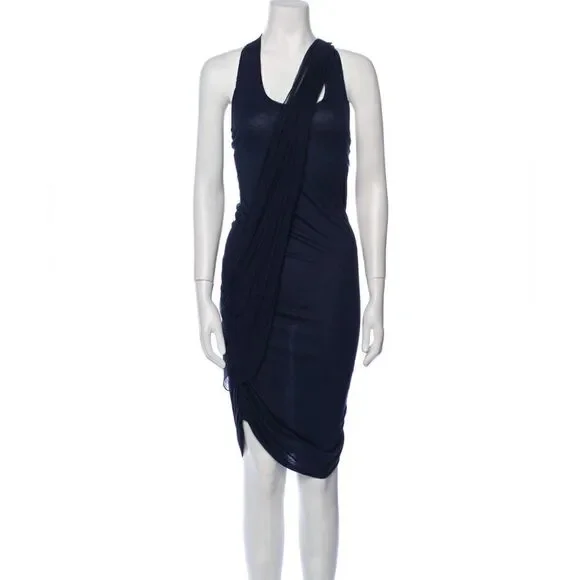 Alice + Olivia Draped Leather T-back Jersey Dress