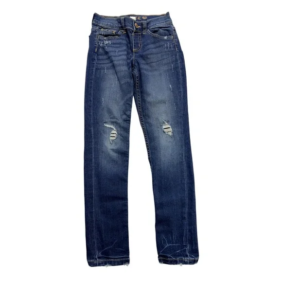 Justice Jeans Girls 10 Blue Skinny Slim Dark Wash Distressed Stretch‎ Denim