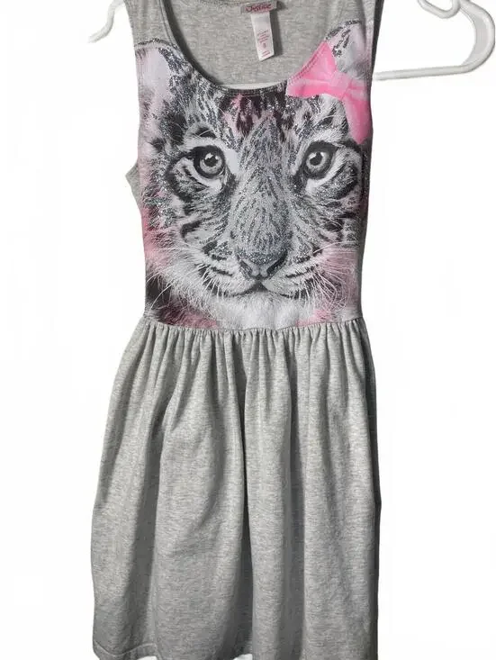 Justice Girls Sleeveless Dress Size 8 Glitter Tiger Glitter Pink Tie Everyday