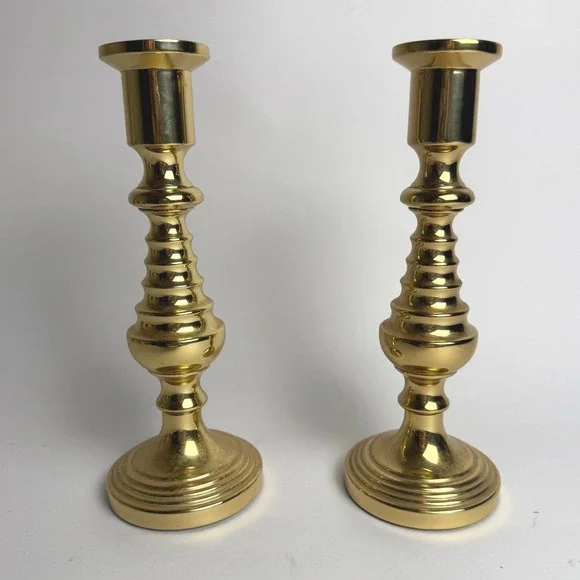 Baldwin Brass Candlesticks Beehive Taper Pair Ornate Vintage Heavyweight 7.5