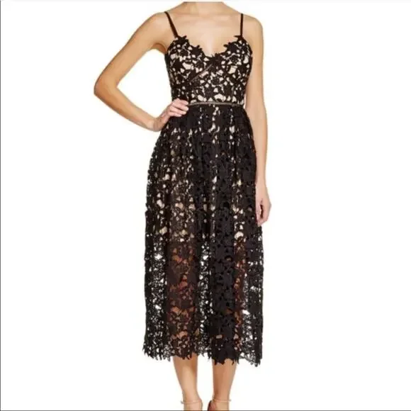 Aqua Black Sweetheart Neckline  Lace Cami Midi Dress, EUC, Size XS, MSRP $148