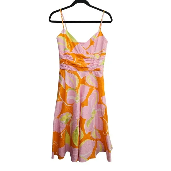 Maggy London Tropical Floral Midi Dress Size 4 Y2K Resort Vacation Barbiecore