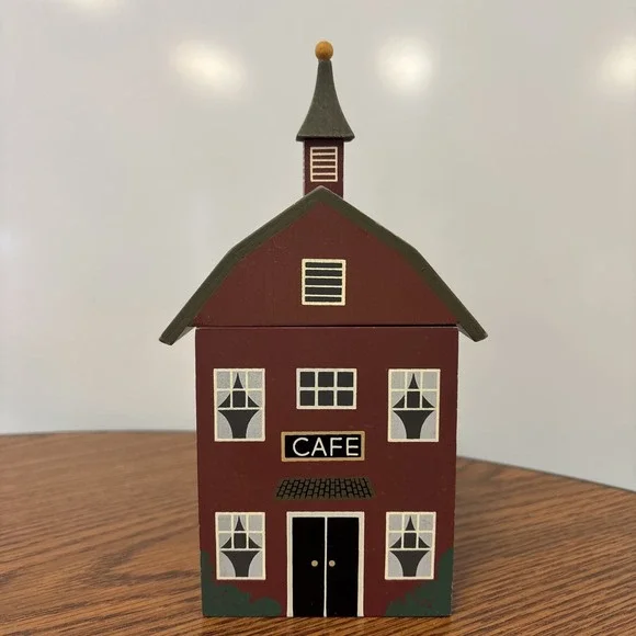 Vintage Wooden Village Cafe House Storage Box Folk‎ Art Farmhouse Decor