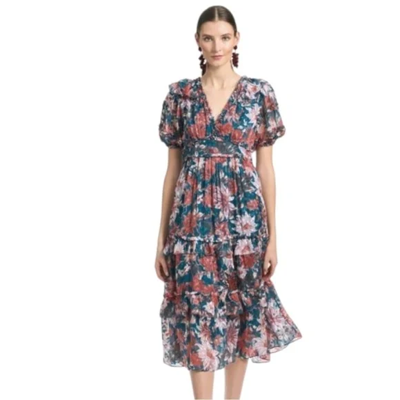 Sachin + Babi Blue Pink Ruffled Tiered Sundress