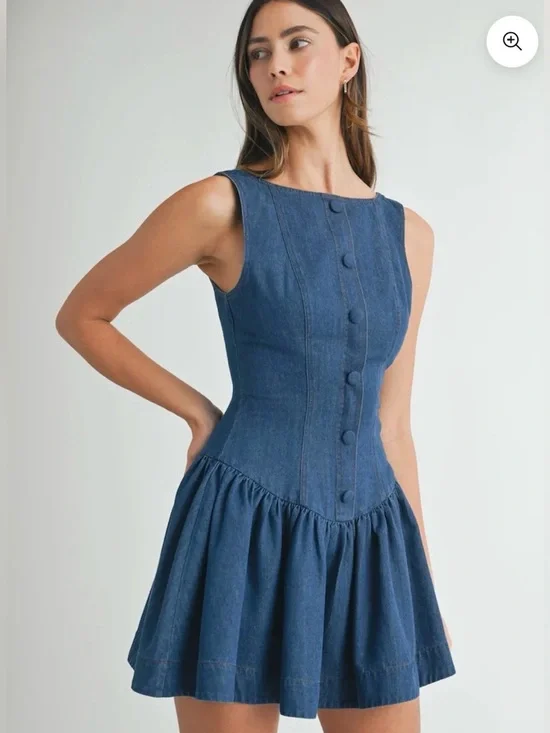 MABLE DENIM BUTTON FRONT LOW WAIST MINI DRESS