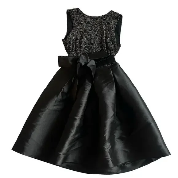 Sam Edelman Black/Metallic, Pocketed, Satin, Fit & Flare, Belted Party Dress- 4