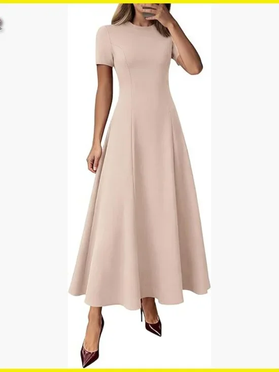 Short Sleeve Maxi Dress Flowy A-Line Formal Cocktail Wedding Guest Chic