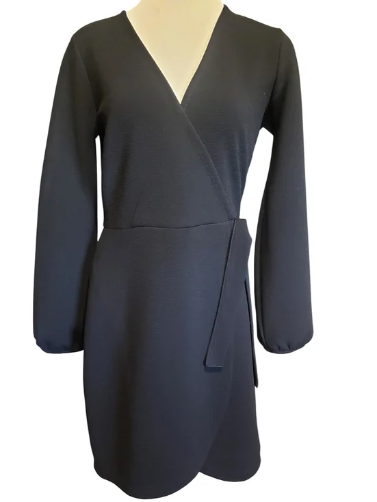 Madewell Womens Black Dress Texture & Thread Side Tie Wrap S Baloon Sleeve Chic