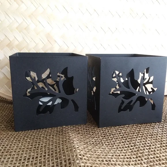 Fall Leaf Candle Holders, Black Metal