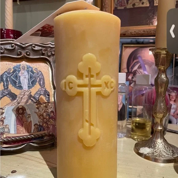 ORTHODOX CROSS PILLAR CANDLE.  Handmade  Large