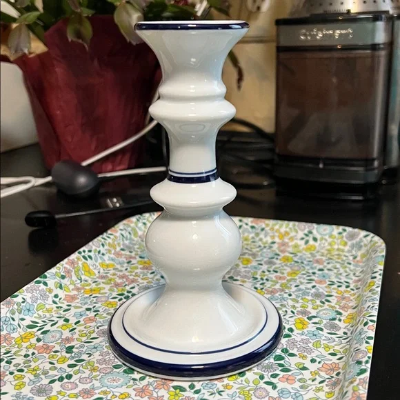 Dansk International made in Portugal Bistro blue & white candle stick holder.