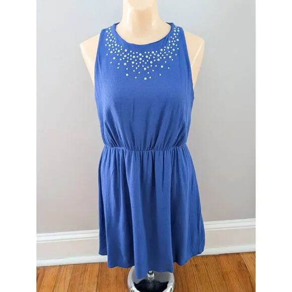 Everly Anthropologie Royal Blue Pearl Detail Mini Dress