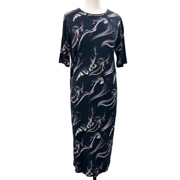 & Other Stories US Size 4 Dress Fume Smoke Print Midi Keyhole Back Avant Garde