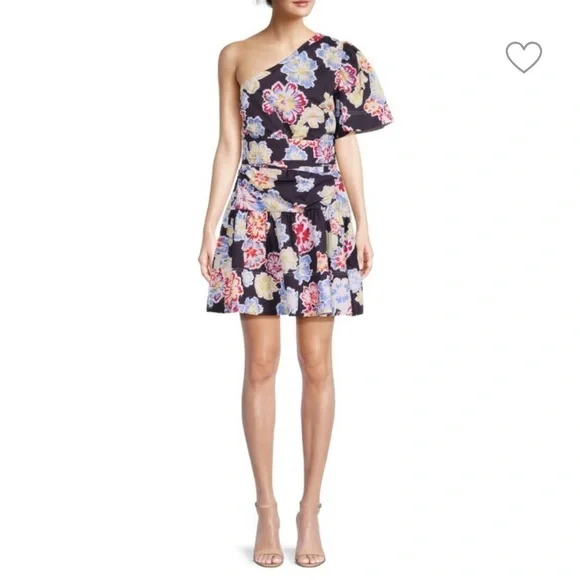 Tanya Taylor Amber Floral One-Shoulder Belted Mini Dress