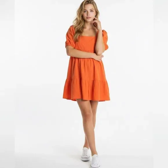 🛍️ ABOUND orange baby doll midi dress size medium