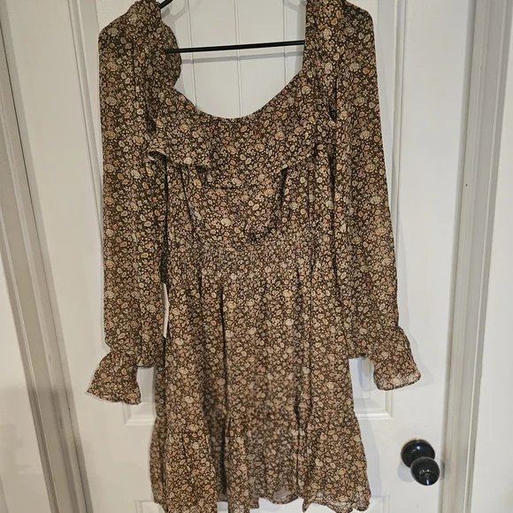 Bohme Lotte Mini Brown & Tan Long Sleeve Dress Sz L