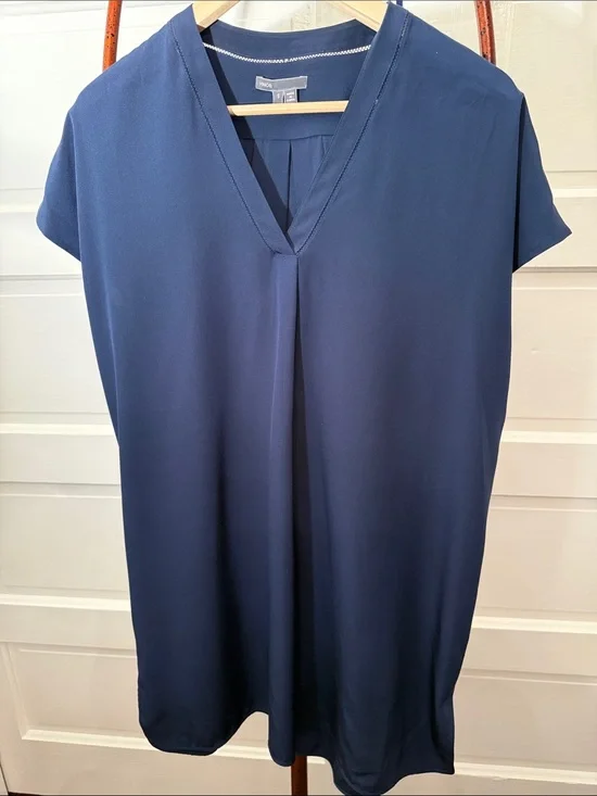 Vince 100 percent Silk Navy Tunic Dress Quiet Luxury Minimalist Oversized S