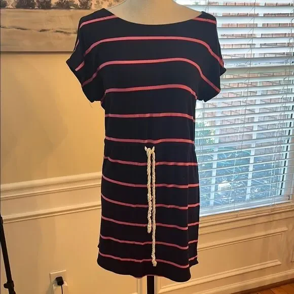 J. Crew Navy Dress with Pink Stripes