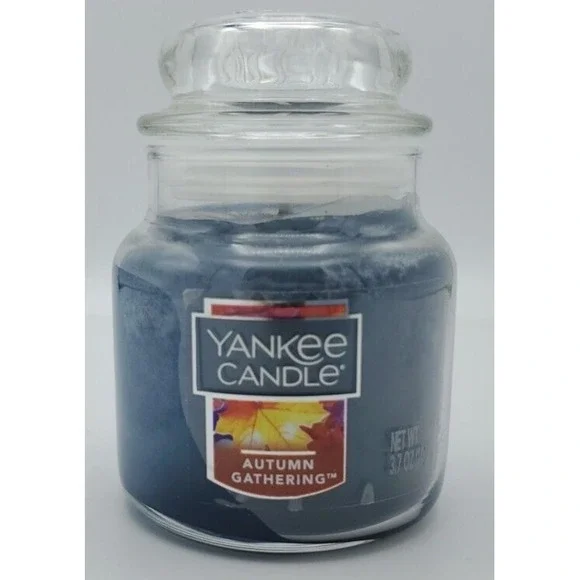 Autumn Gathering Yankee Candle 3.7 oz Sm Jar Lid Homewarmer Blue‎ Retired Rare