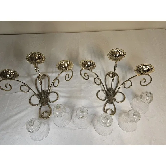 Vintage Brass Candles Holder Triple Arm Wall Hanging Candle Holder Set Of 2