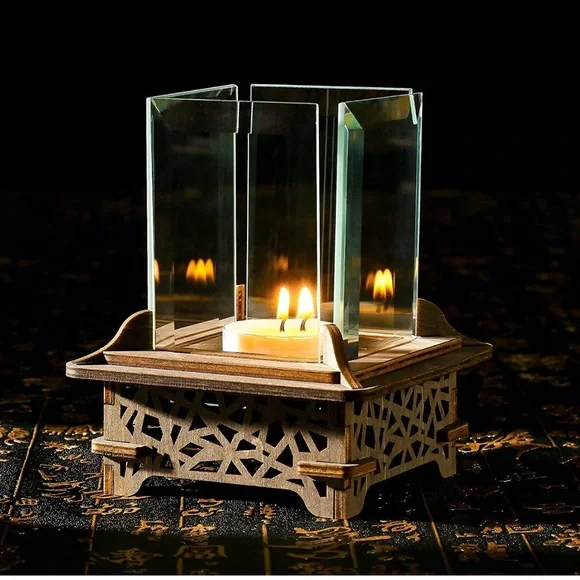 Wooden Tea Light Candle Holder, Votive Tealight Holder Puzzles Box Wood Base