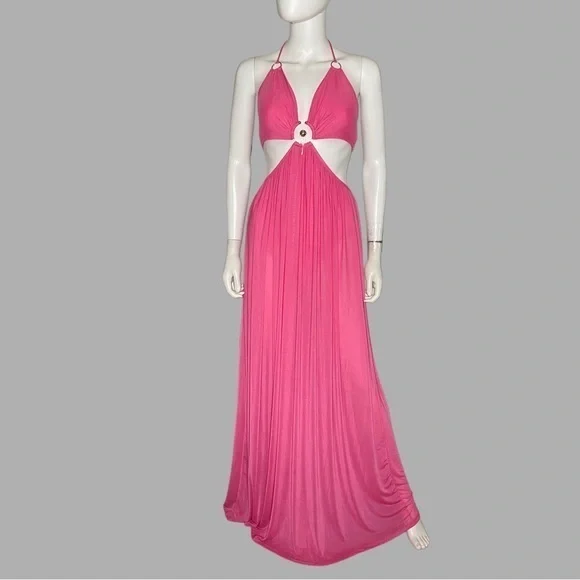 Cherry Mellow Hot‎ Pink Beautiful Cut Out Maxi Dress With Bodysuit Lining