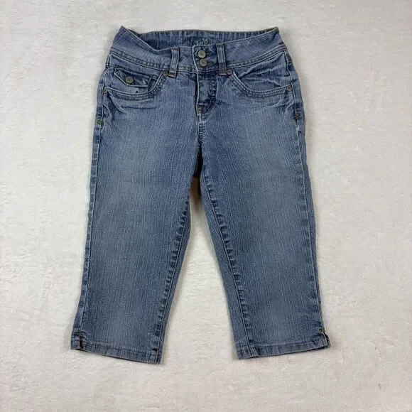 Justice Denim Capri Jeans Girls 10 Regular Med Wash Back Flap Pockets Y2K 90s