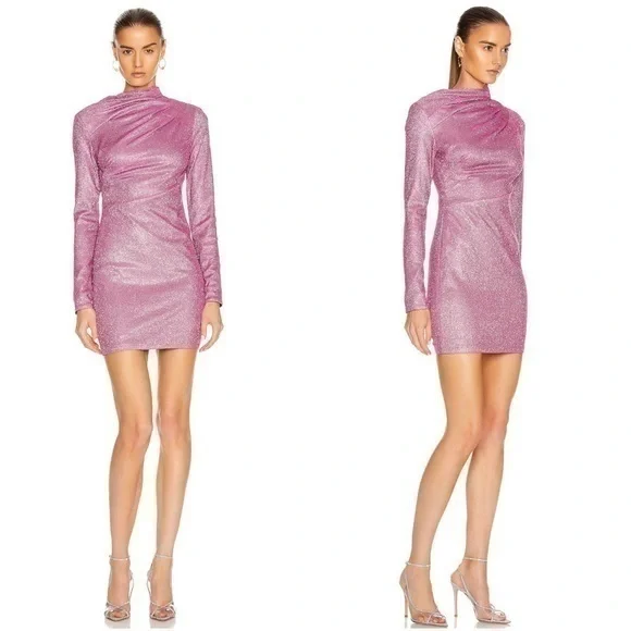 New RtA Harper Dress Disco Pink Metallic Long Sleeve Mini Dress Revolve Size 4