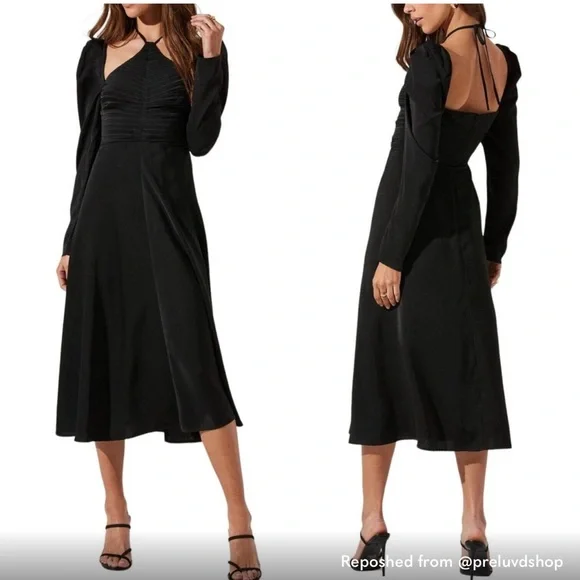 ASTR The Label Cinched Halter Tie Midi dress women size M black dress