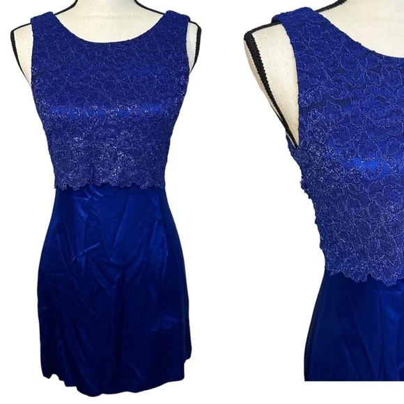 VTG Frederick’s of Hollywood Mini Satin Dress Short‎ n’ Sweet Sabrina Royal Blue